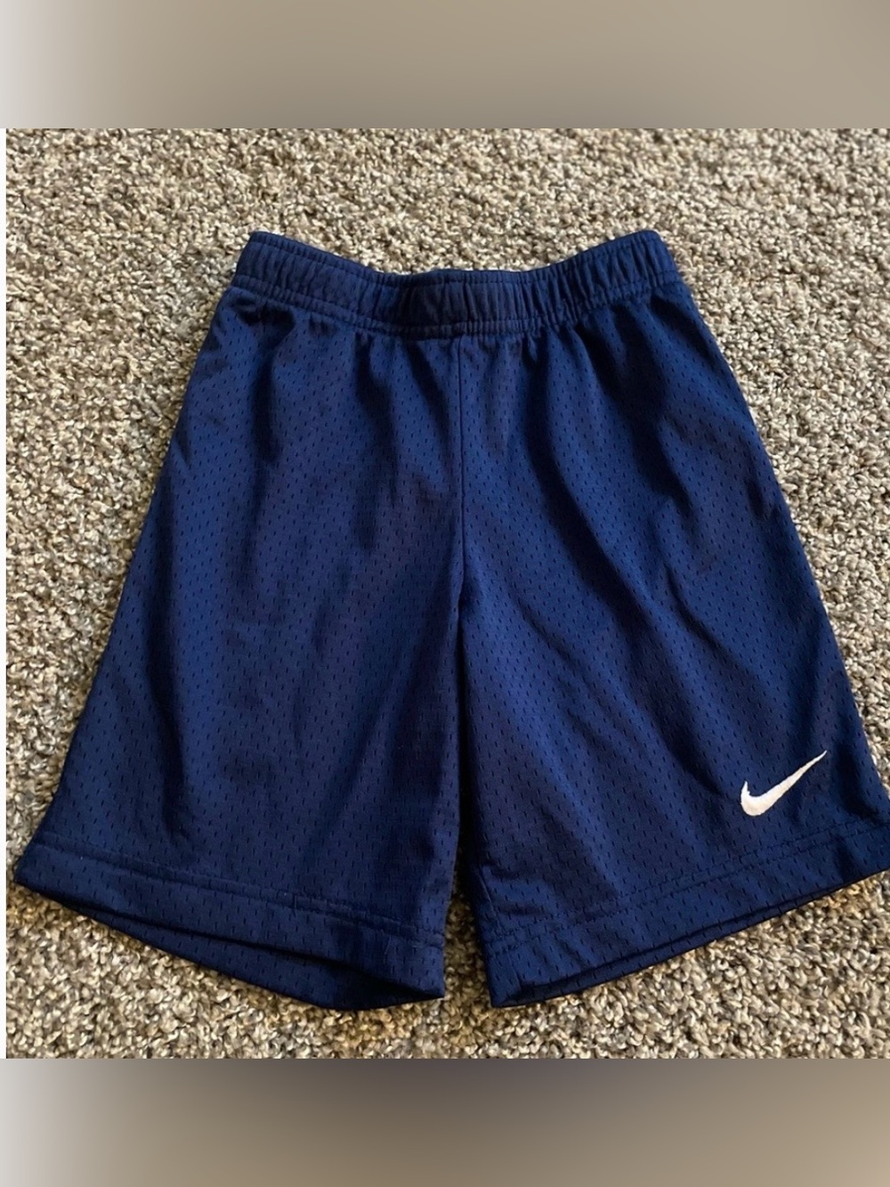 Nike Dark Blue Mesh Athletic Shorts with White Swoosh